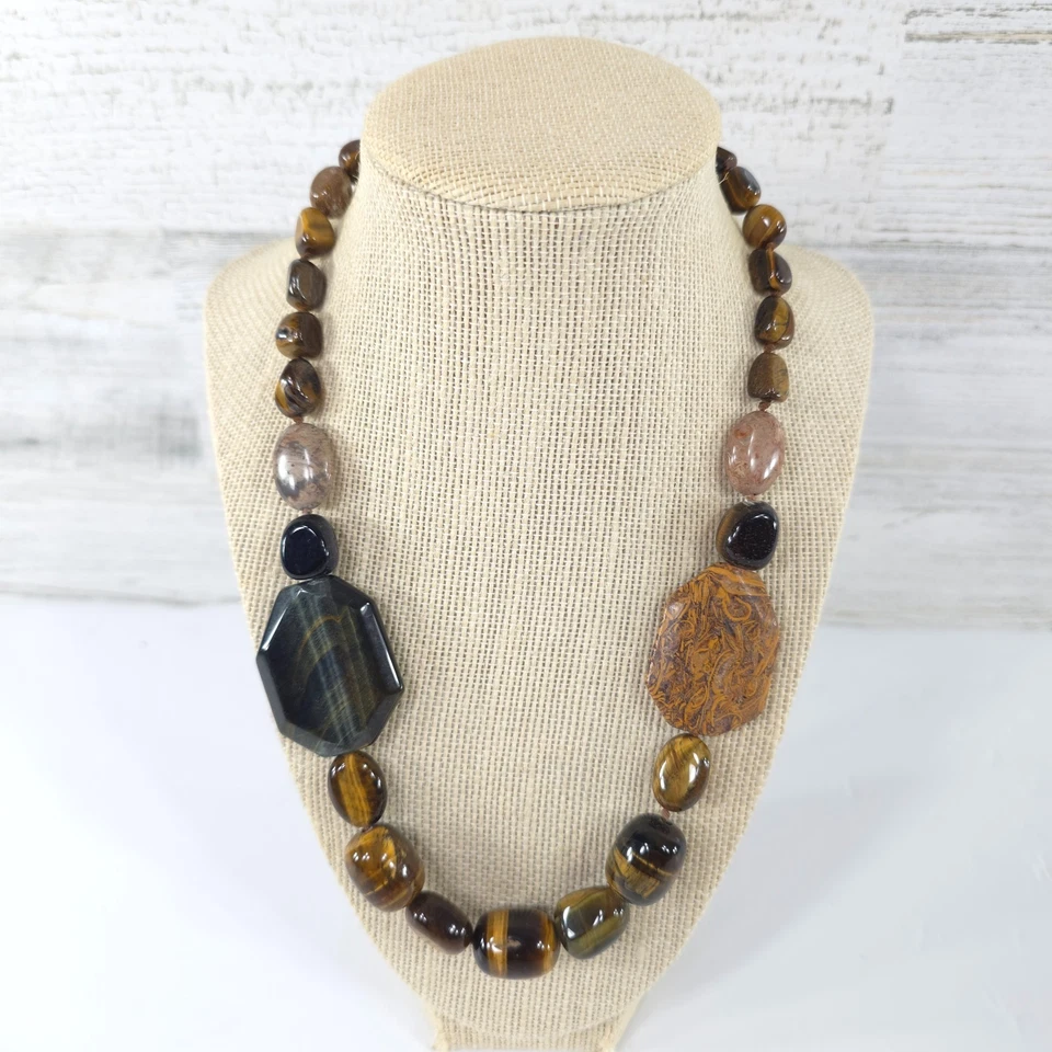 COLLAR OJO DE TIGRE PIEDRAS PRECIOSAS NATURALES 21 en 102 gr COLLAR MARRÓN MODA EN MUY BUENA CONDICIÓN Foto 1 de 4