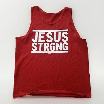 Camiseta sin mangas vintage Y2K Jesus fuerte camiseta muscular roja talla mediana dorada gimnasio Foto 1 de 4