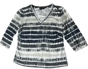 Lafayette 148 New York Batik Top Übergröße 1X grau 3/4 Arm V-Ausschnitt Shirt T-Shirt - Bild 1 von 10