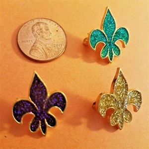 Fleur de Lis Gold Glitzer Emaille ANSTECKNADEL, wählen Sie lila grün oder gold in Geschenkbox - Bild 1 von 5