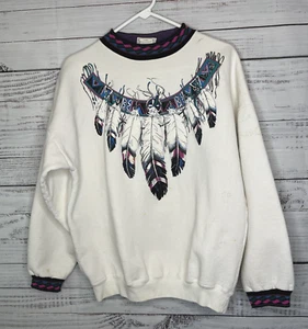 Vintage TSF Sportswear Sweatshirt Women XL Multicolor Southwest Feathers Stains - Picture 1 of 18