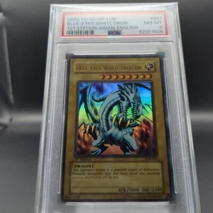 PSA 8 2002 Blue Eyes White Dragon LOB-001 1st ED Ultra Rare YuGiOh English Holo - Picture 1 of 12