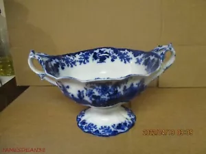 Scinde Flow Blue PEDESTAL TROPHY SERVING BOWL Antique A Beauty As Is - Picture 1 of 8