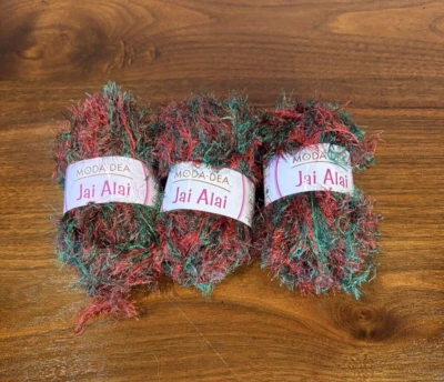 Moda Dea Jai Alai Eyelash Yarn Color # 6634 Holly Red/Green Lot 3 - Image 1 of 3