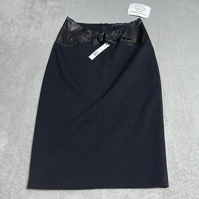 Falda Elie Tahari Holly para mujer 6 negra con cinturón falda lápiz imitación cuero $398 Foto 1 de 4