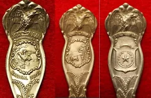 3 State Souvenir Spoons IL IN TX Rogers & Son AA Eagle Silver-plate Vintage 1915 - Picture 1 of 10