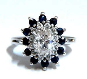 .70ct Natural Oval Diamond Sapphire Cluster Platinum Ring - Picture 1 of 6