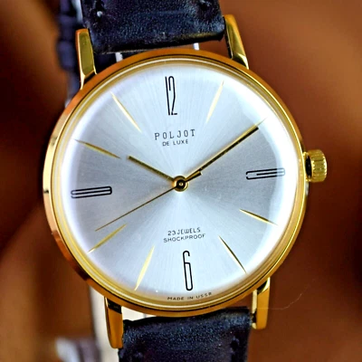 Nuevo de Lote Antiguo Reloj Pulsera Poljot De LUXE Ultra Delgado 23 Joyas 2209 Soviético Hombre De Colección URSS Foto 1 de 4