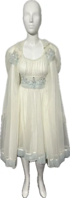 Conjunto de Roupão de Camisola Vintage GOTHAM LISTRA DOURADA Chiffon e Nylon Branco e Azul 32/S - Imagem 1 de 4