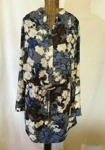 LILA ROSE - LANGARMKLEID GEBLÜMT SCHWARZ BLAU WEISS BRAUN - 6 - Bild 1 von 3