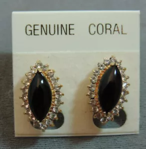 Nero Corallo Taglio Marquise Luccicante Strass Orecchini a Clip Dorati CL 43 - Foto 1 di 4