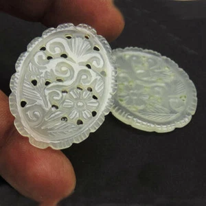 60.70 cts Oval Shape Handmade filigree Natural Agate gemstone 40x31x3mm Carving - Picture 1 of 2