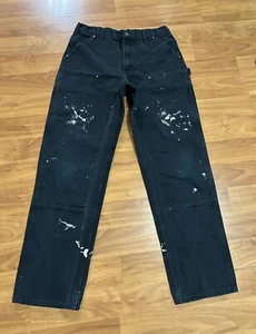 Carhartt Double Knee B136-BLK Work Pants TAG 34x36 FIT 34x33 Vintage Paint Faded - Picture 1 of 12