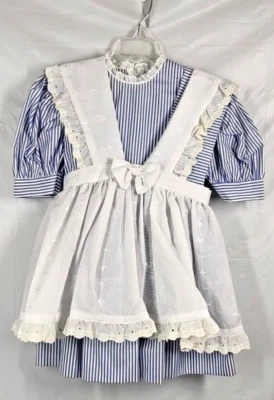 Винтажный ручной работы сарафан платье фартук синий в полоску белый отверстие 5? Грифлы для ремней - Изображение 1 из 4