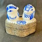 Vintage Trinket Box Blue and White Ceramic Birds on Metal