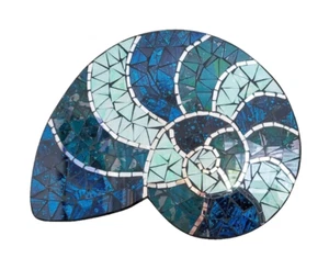 Mosaico madera verde azulado y verde concha arte de pared placa decoración L37cm x W33cm-NUEVO - Imagen 1 de 7