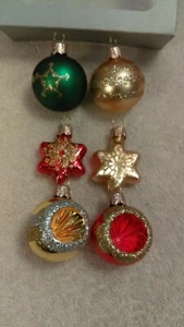 Christmas ornaments box of 6 glass various shapes Poland CH1534 - Picture 1 of 5