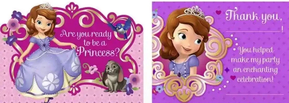 Sofia the First Enchancia Disney Princess Birthday Party Invitations Thank Yous - Image 1 of 1