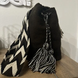 Bag Wayuu Mochila Bucket Boho Colombia Rioacha Brown Beige Black Bogota - Picture 1 of 10