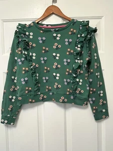 Nice! Mini Boden 13 14 Girl Sweatshirt Sweater Green Flowers Ruffle - Picture 1 of 3