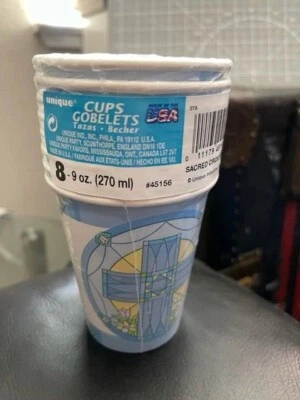 RELIGIOUS Sacred Cross Blue 9oz PAPER CUPS (8) ~ Birthday Party Supplies Boy New - Image 1 of 2