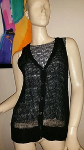 Eileen Fisher Black V-Neck Ethereal Organic Linen Fine Gauge Vest - PP NWT $158 - Picture 1 of 7