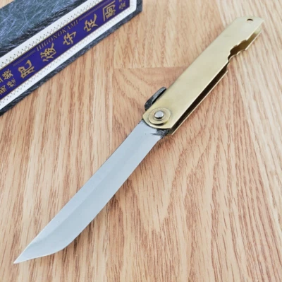 Higonokami Folder Folding Knife 3" White Paper Steel Tanto Blade Brass Handle - Image 1 of 4