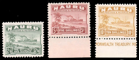 NAURU 1937-48 2sh6p-10sh FREIGHTER GLAZED WHITE PAPER MINT #28a-30a fresh LH $17 Cover
