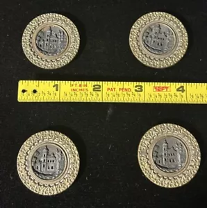 Four (4) Large 1.5” Victorian Metal Picture Button Village Decorative Rim - Picture 1 of 6