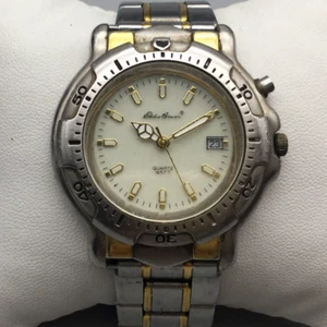 Vtg Eddie Bauer Watch Men 38mm Silver Gold Tone Date Backlight New Battery 7.75" - Picture 1 of 15