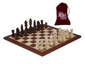 14 Inch Mahogany Chess Set With Chess Pieces And Chess Bag  - Picture 1 of 4