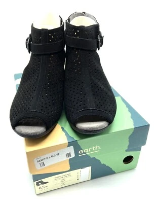 Botines Earth para mujer Marietta Serene de gamuza perforados peep-toe-negros EE. UU. 6,5 de ancho Foto 1 de 4
