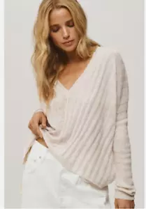 Anthropologie Pilcro V Neck Boxy Rib Sweater Long Sleeve Ivory Boho Size S NWT - Picture 1 of 10