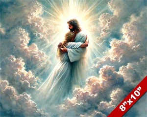 REUNIÓN JESÚS ABRAZA MUJER EN EL CIELO BIENVENIDA A CASA 8X10 IMPRESIÓN ARTÍSTICA EN LIENZO REAL - Imagen 1 de 5