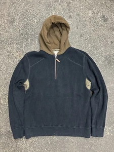 Carbon 2 Cobalt Blue Ribbed Hooded 1/4 Zip Sweater Heavyweight Cotton Size Large - Picture 1 of 8