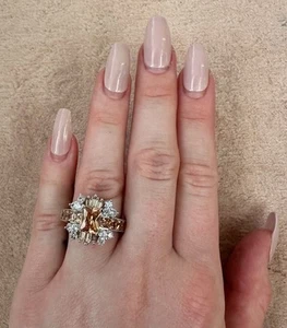 Eleganter Strass Cocktail Ring Oval Steinchen Silber Gold gelb - Bild 1 von 3
