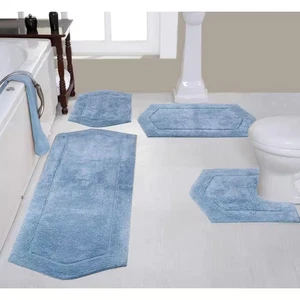 Waterford Collection 100% Cotton Tufted Non-Slip Bath Rug, 4 Piece Set, Blue - Picture 1 of 8