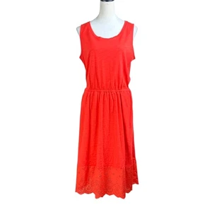 Jason Wu Lg PETITE Bold Orange Knit Sleeveless Eyelet Tiered Cotton Midi Dress - Picture 1 of 11