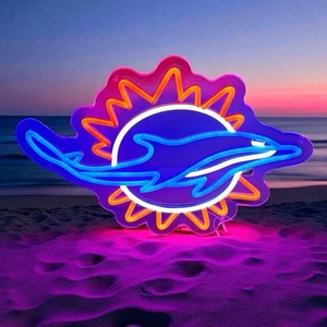 Miami Dolphins Neon Logo Sign NFL Football Design LED Office Game Room 18" x 12" - Picture 1 of 12