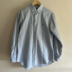 Camisa vintage Ralph Lauren de algodón azul a rayas con botones - Imagen 1 de 6