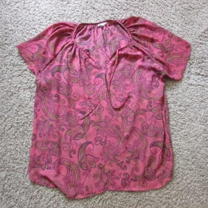 Neu ohne Etikett Maurices Plus 3 rosa schwarz Paisley Chiffon weich fließend VNeck Krawatten Bluse - Bild 1 von 2
