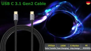 USB-C to USB-C 3.1 Gen2 Cable 10Gbps Data Transfer, 100W 20V/5A 6.6ft USB Type - Bild 1 von 5
