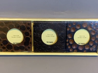 Pier 1 Imports Photo Frames 3 x 3 Etched Dots Wooden Decor Set Of 3 - Image 1 of 4