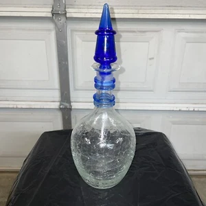Blenko 475 Clear Decanter Pre designer w/turquoise tree Stopper 1940s - Picture 1 of 9