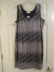 CALVIN KLEIN GUNMETAL AND BLACK SEQUIN SHEATH TANK DRESS L NWT $189.00 - Imagen 1 de 2