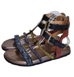 Maliparmi Beaded Red Yellow Orange Strappy Sandals Unique Women's Size 7 - Picture 1 of 13