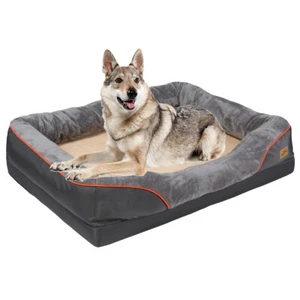 Plush Dog Bed Rectangle Bolster Orthopedic Joint Relief Crate Lounger Dog Couch - Picture 1 of 18