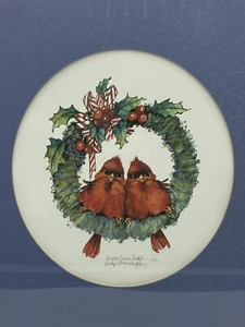 Carolyn Shores Wright Merry Wreath Cardinals Red Birds Kunstdruck Weihnachten - Bild 1 von 11
