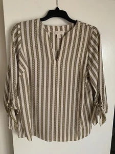 MK Michael Kors Plus Size Top Tie-Cuff 3/4 Sleeve Blouse Size 1X Ivory Chain - Picture 1 of 3