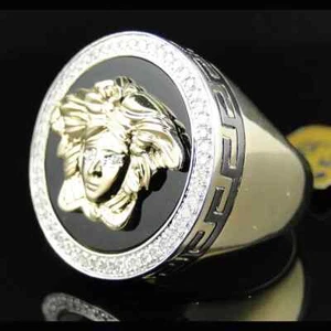 0.70 Ctw Lab Created Diamond 14K Yellow Gold Plated Custom Medusa Men's Ring - Picture 1 of 5